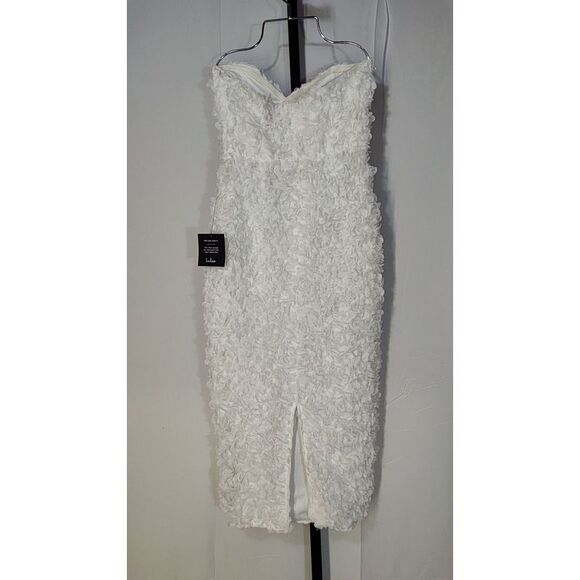 Lulus Gorgeous Mentality 3D Floral Strapless Midi Dress White S - Picture 3 of 3